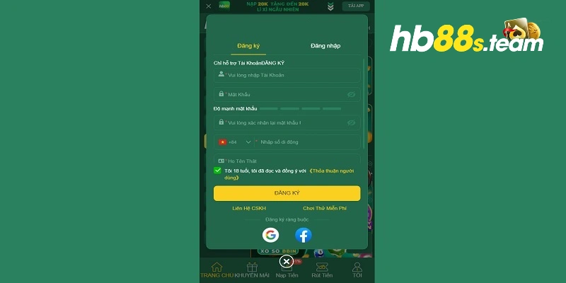 Đăng ký trở thành thành viên của HB88 để bắt đầu cá cược thể thao